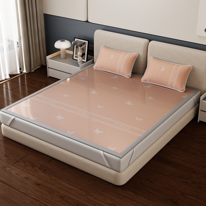 91家纺网 家纺一手货源 找家纺 好福居 2026新款A类冰感抑菌印花冰丝席凉席-床笠款-床席款 蝴蝶粉-床席款