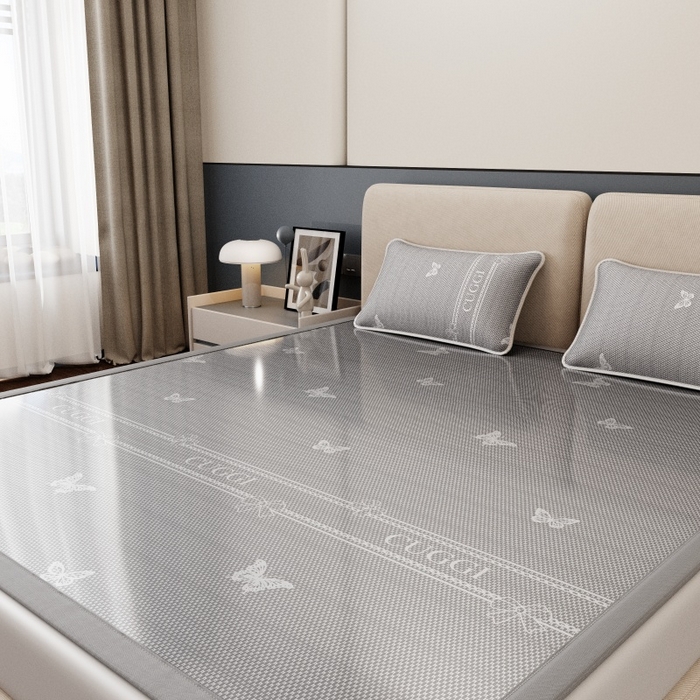 91家纺网 家纺一手货源 找家纺 好福居 2026新款A类冰感抑菌印花冰丝席凉席-床笠款-床席款 蝴蝶灰-床席款