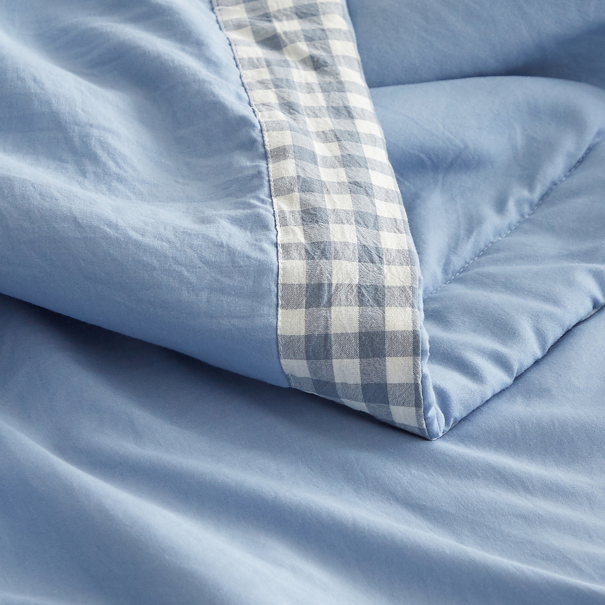 91家纺网 家纺一手货源 找家纺 格子铺 2026新款亲肤水洗棉棉花条纹包边夏被 浅蓝