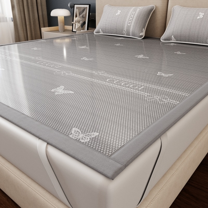 91家纺网 家纺一手货源 找家纺 好福居 2026新款A类冰感抑菌印花冰丝席凉席-床笠款-床席款 蝴蝶灰-床席款