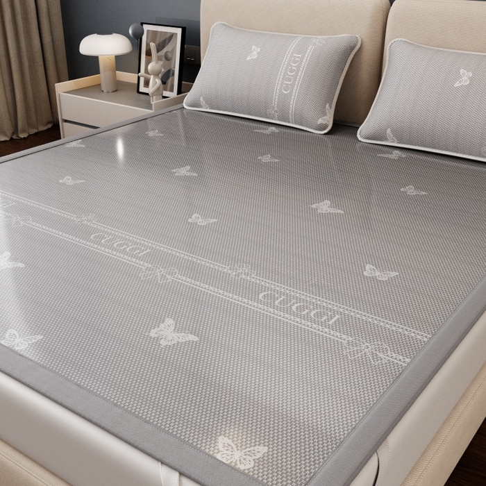 91家纺网 家纺一手货源 找家纺 好福居 2026新款A类冰感抑菌印花冰丝席凉席-床笠款-床席款 蝴蝶灰-床席款