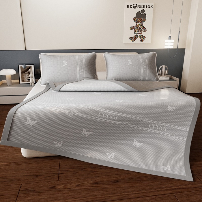 91家纺网 家纺一手货源 找家纺 好福居 2026新款A类冰感抑菌印花冰丝席凉席-床笠款-床席款 蝴蝶灰-床席款