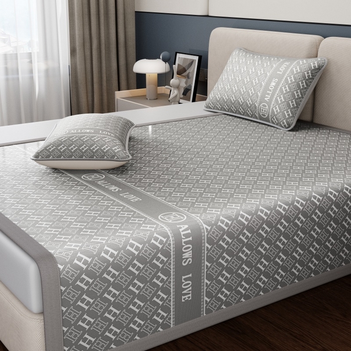 91家纺网 家纺一手货源 找家纺 好福居 2026新款A类冰感抑菌印花冰丝席凉席-床笠款-床席款 灰H-床席款