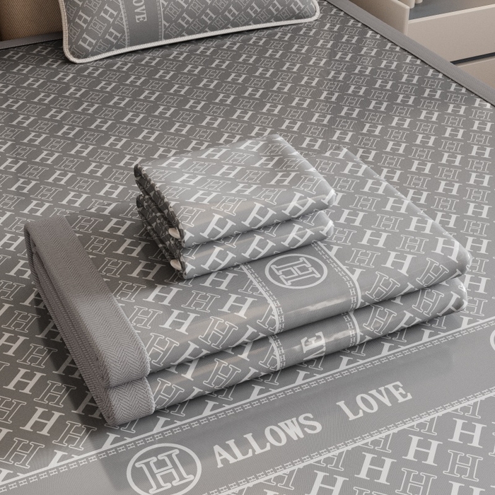 91家纺网 家纺一手货源 找家纺 好福居 2026新款A类冰感抑菌印花冰丝席凉席-床笠款-床席款 灰H-床席款