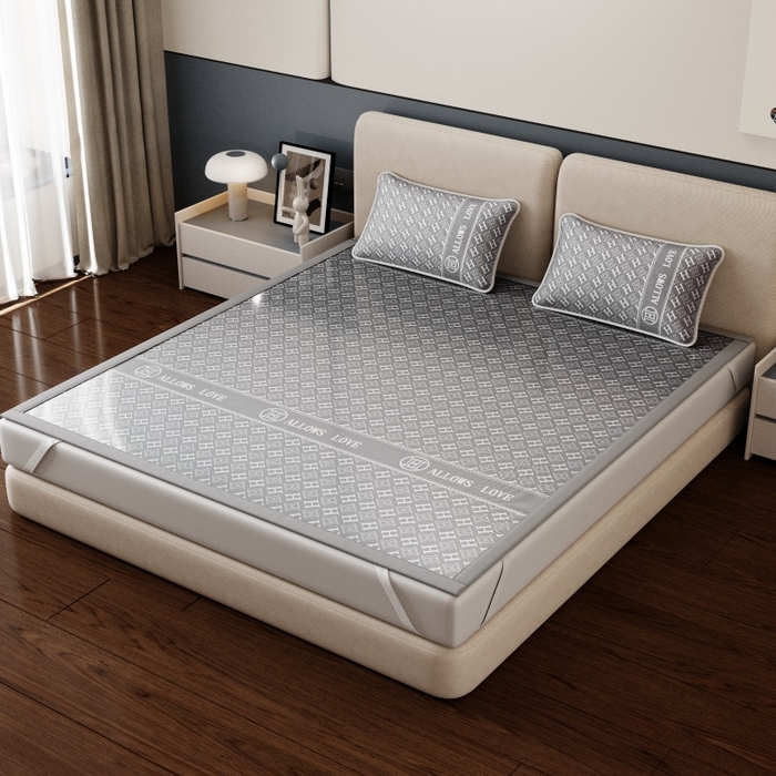 91家纺网 家纺一手货源 找家纺 好福居 2026新款A类冰感抑菌印花冰丝席凉席-床笠款-床席款 灰H-床席款