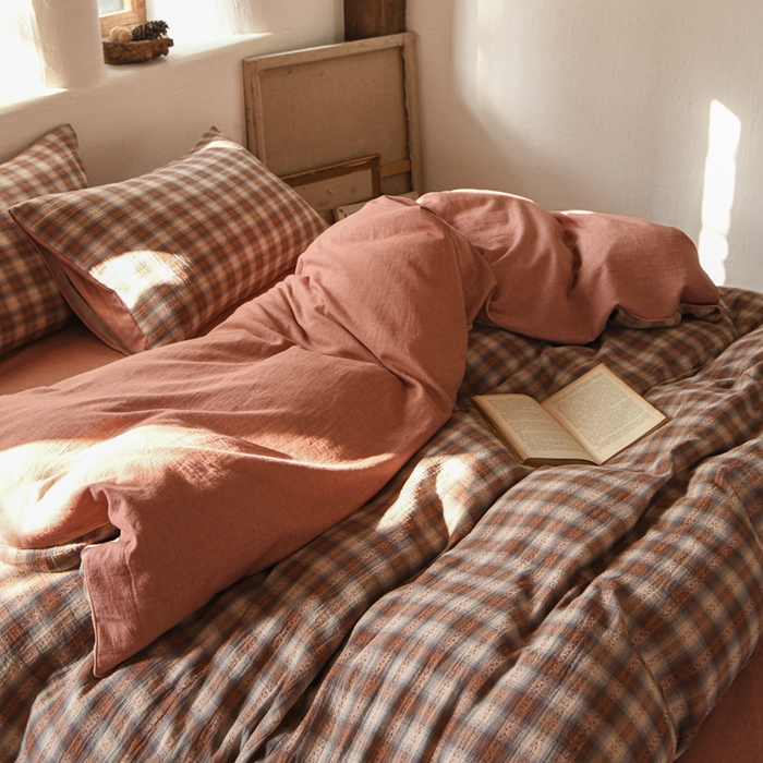 91家纺网 家纺一手货源 找家纺 （总）松色家居 2026新款全棉都市风古法织造四件套-格序暖栖