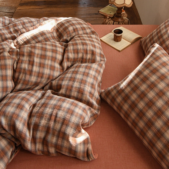 91家纺网 家纺一手货源 找家纺 （总）松色家居 2026新款全棉都市风古法织造四件套-格序暖栖