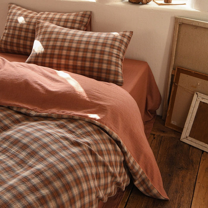 91家纺网 家纺一手货源 找家纺 （总）松色家居 2026新款全棉都市风古法织造四件套-格序暖栖