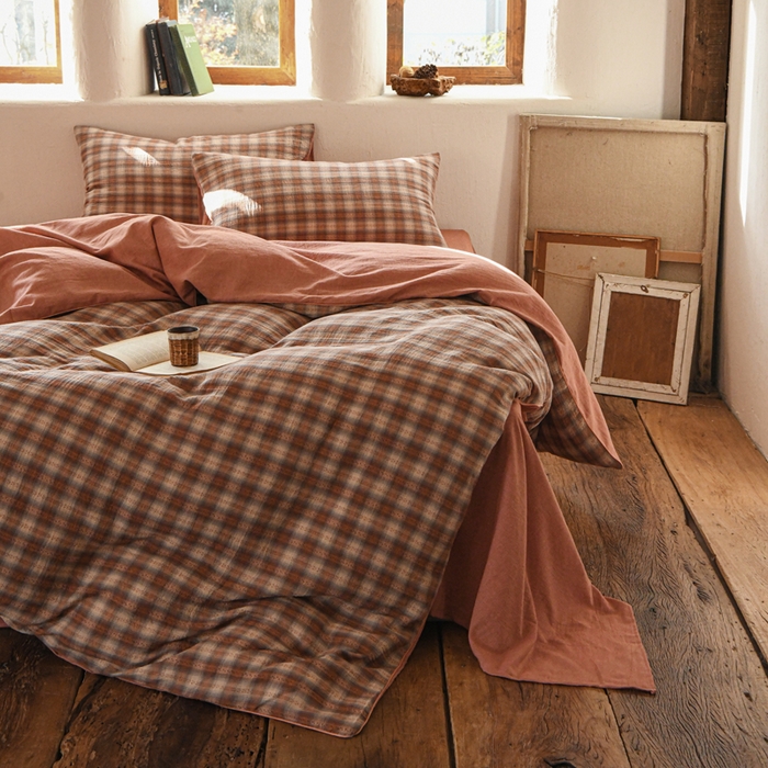 91家纺网 家纺一手货源 找家纺 （总）松色家居 2026新款全棉都市风古法织造四件套-格序暖栖