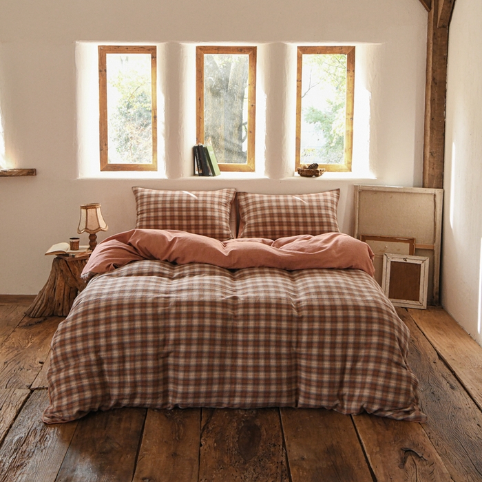 91家纺网 家纺一手货源 找家纺 （总）松色家居 2026新款全棉都市风古法织造四件套-格序暖栖