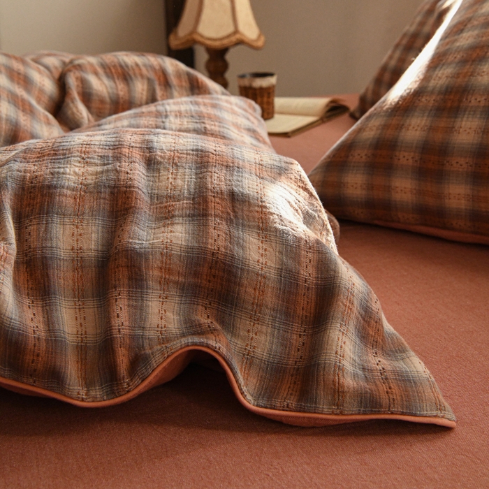 91家纺网 家纺一手货源 找家纺 （总）松色家居 2026新款全棉都市风古法织造四件套-格序暖栖