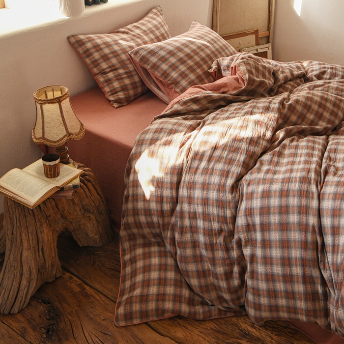 91家纺网 家纺一手货源 找家纺 （总）松色家居 2026新款全棉都市风古法织造四件套-格序暖栖