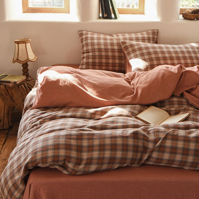 91家纺网 家纺一手货源 找家纺 （总）松色家居 2026新款全棉都市风古法织造四件套-格序暖栖