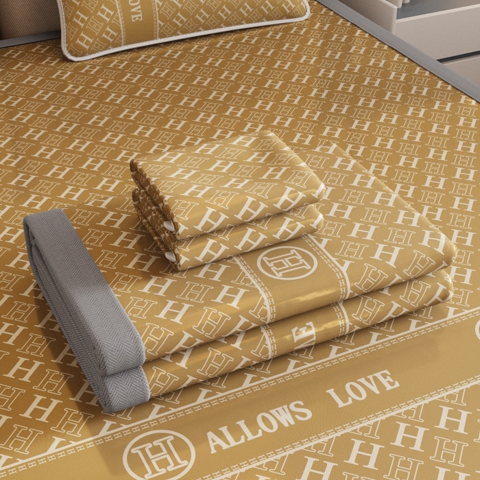 91家纺网 家纺一手货源 找家纺 好福居 2026新款A类冰感抑菌印花冰丝席凉席-床笠款-床席款 咖H-床席款