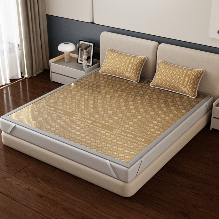 91家纺网 家纺一手货源 找家纺 好福居 2026新款A类冰感抑菌印花冰丝席凉席-床笠款-床席款 咖H-床席款