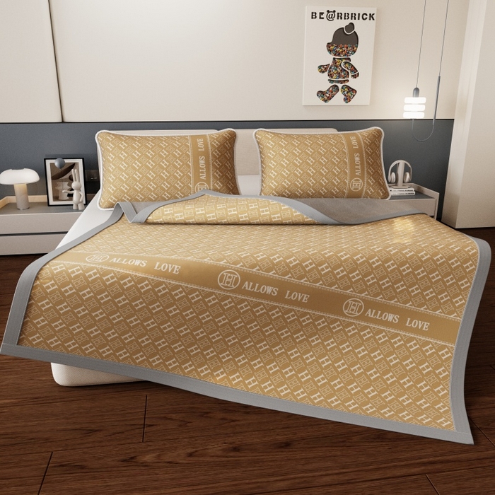 91家纺网 家纺一手货源 找家纺 好福居 2026新款A类冰感抑菌印花冰丝席凉席-床笠款-床席款 咖H-床席款