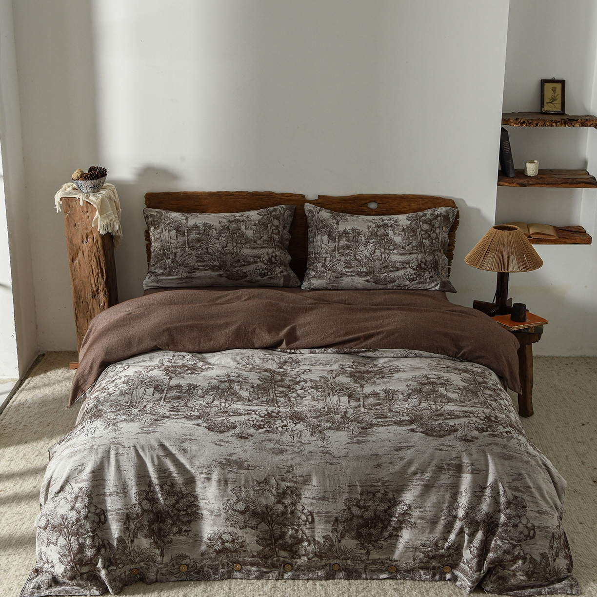 91家纺网 家纺一手货源 找家纺 （总）松色家居 2026新款中古侘寂风织物四件套-墨韵森林