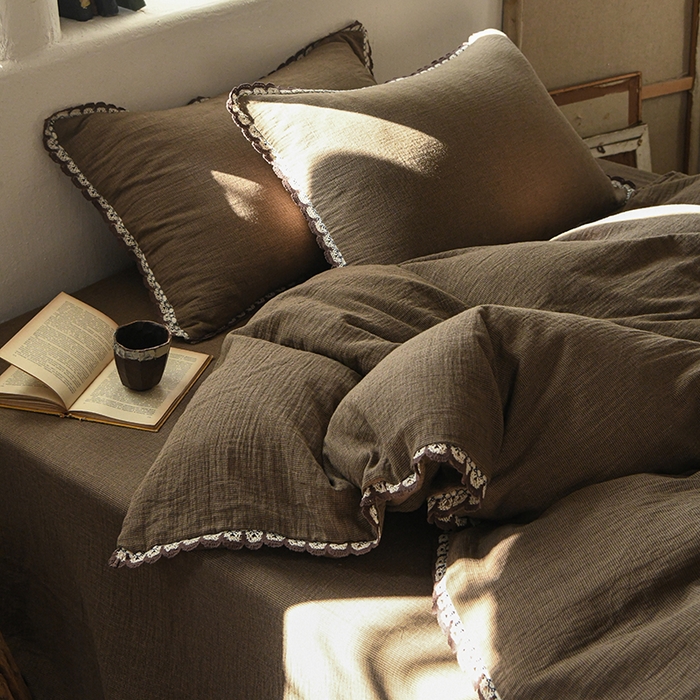 91家纺网 家纺一手货源 找家纺 （总）松色家居 2026新款松弛感中古风镜子色织全棉四件套-素净闲韵