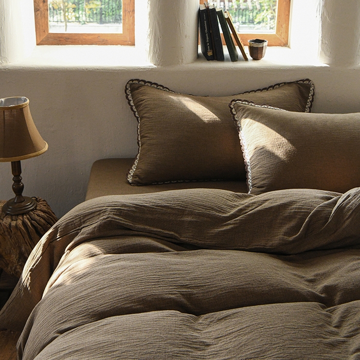 91家纺网 家纺一手货源 找家纺 （总）松色家居 2026新款松弛感中古风镜子色织全棉四件套-素净闲韵