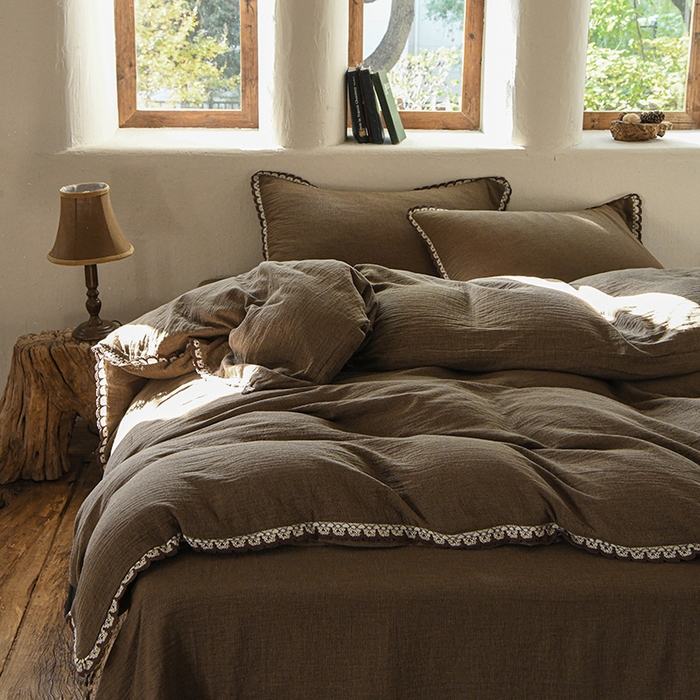 91家纺网 家纺一手货源 找家纺 （总）松色家居 2026新款松弛感中古风镜子色织全棉四件套-素净闲韵