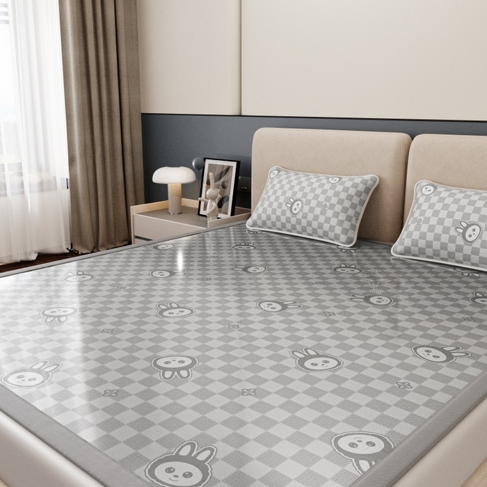 91家纺网 家纺一手货源 找家纺 好福居 2026新款A类冰感抑菌印花冰丝席凉席-床笠款-床席款 拉布布灰-床席款