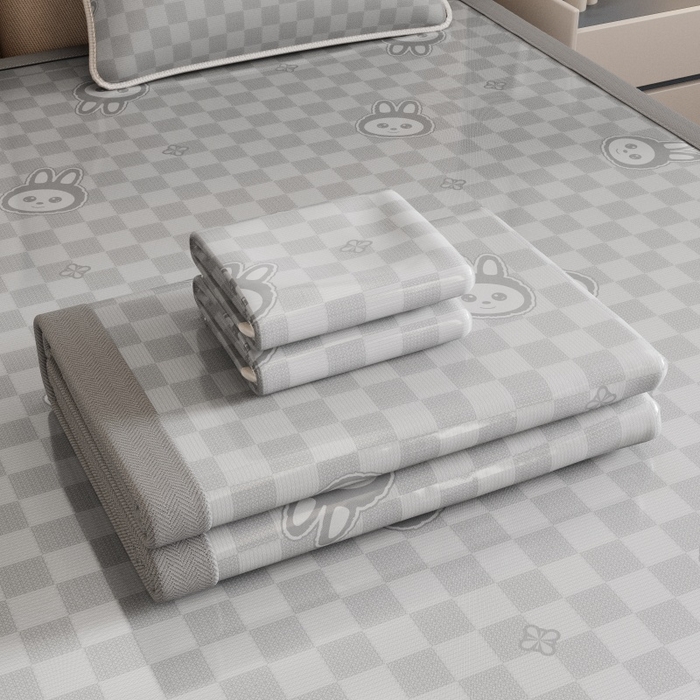 91家纺网 家纺一手货源 找家纺 好福居 2026新款A类冰感抑菌印花冰丝席凉席-床笠款-床席款 拉布布灰-床席款