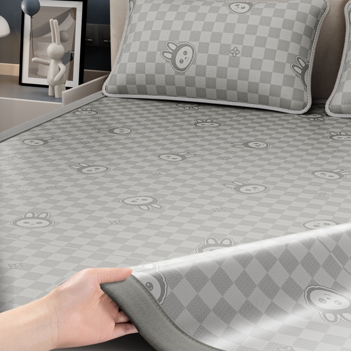 91家纺网 家纺一手货源 找家纺 好福居 2026新款A类冰感抑菌印花冰丝席凉席-床笠款-床席款 拉布布灰-床席款