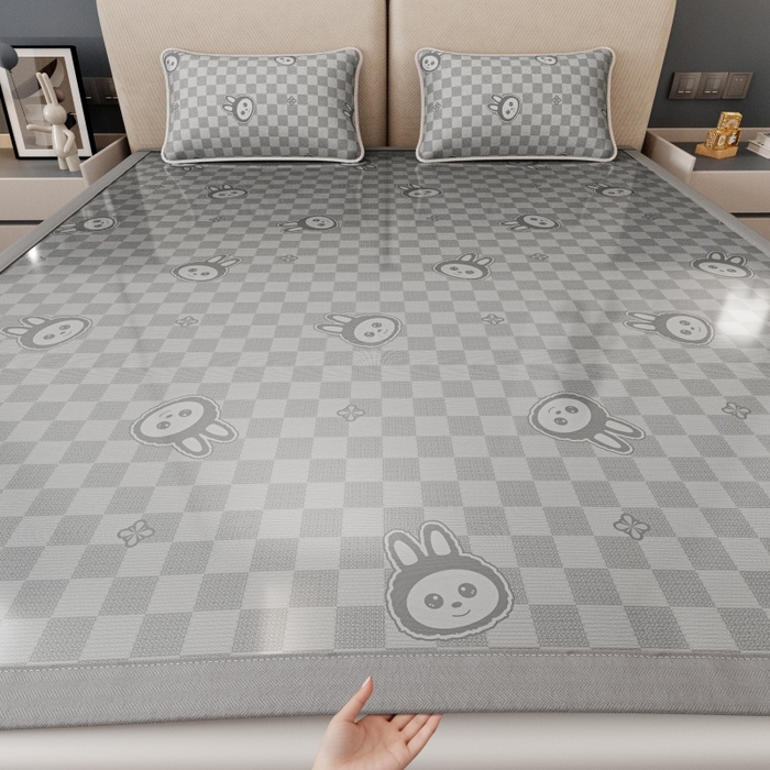 91家纺网 家纺一手货源 找家纺 好福居 2026新款A类冰感抑菌印花冰丝席凉席-床笠款-床席款 拉布布灰-床席款