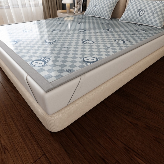 91家纺网 家纺一手货源 找家纺 好福居 2026新款A类冰感抑菌印花冰丝席凉席-床笠款-床席款 拉布布蓝-床席款