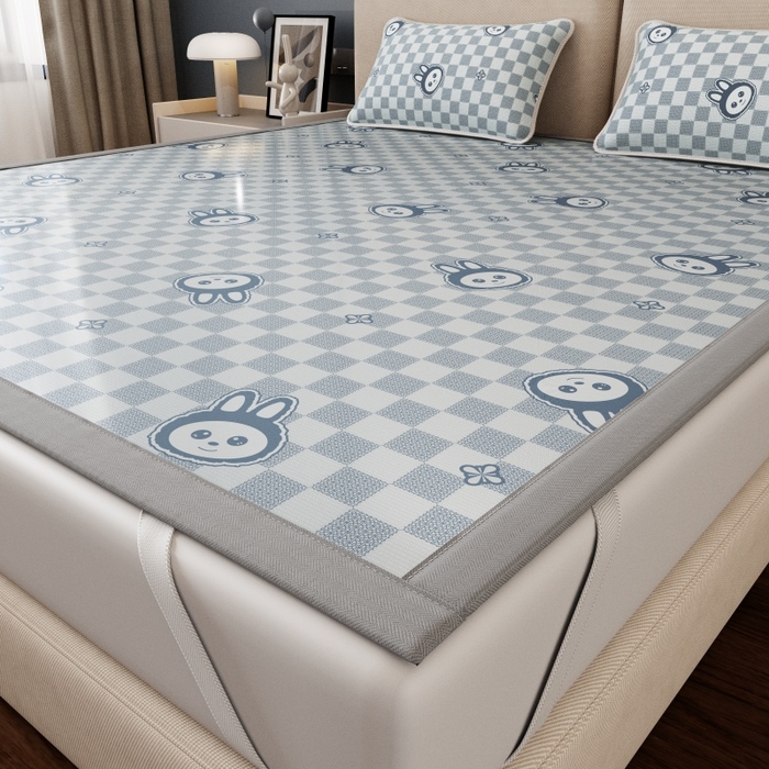 91家纺网 家纺一手货源 找家纺 好福居 2026新款A类冰感抑菌印花冰丝席凉席-床笠款-床席款 拉布布蓝-床席款