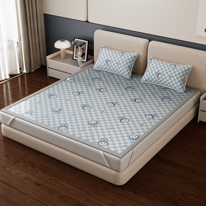 91家纺网 家纺一手货源 找家纺 好福居 2026新款A类冰感抑菌印花冰丝席凉席-床笠款-床席款 拉布布蓝-床席款