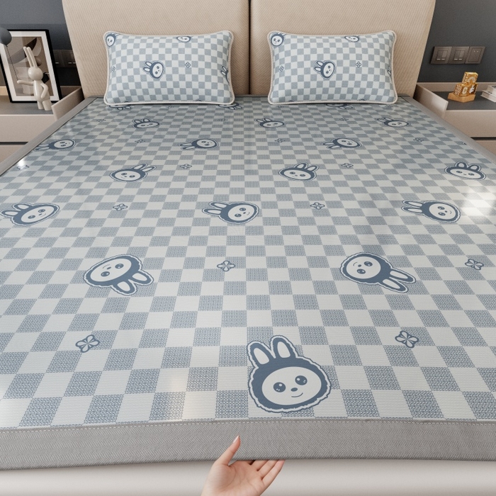 91家纺网 家纺一手货源 找家纺 好福居 2026新款A类冰感抑菌印花冰丝席凉席-床笠款-床席款 拉布布蓝-床席款