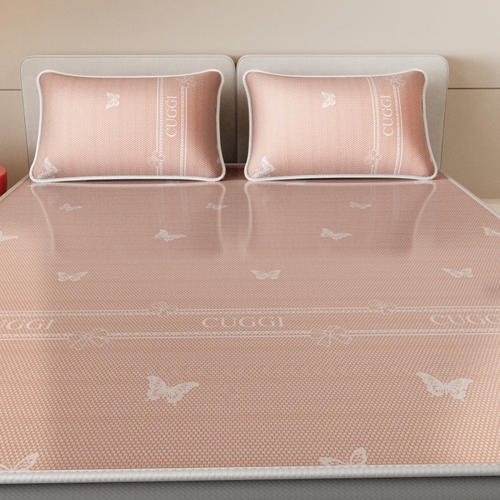 91家纺网 家纺一手货源 找家纺 好福居 2026新款A类冰感抑菌印花冰丝席凉席-床笠款-床席款 蝴蝶粉-床笠款