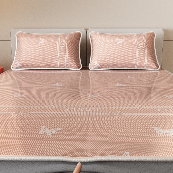 91家纺网 家纺一手货源 找家纺 好福居 2026新款A类冰感抑菌印花冰丝席凉席-床笠款-床席款 蝴蝶粉-床笠款