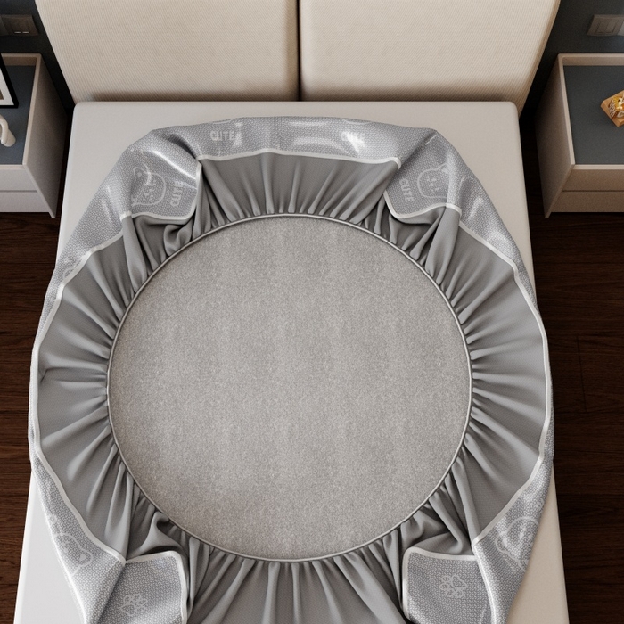 91家纺网 家纺一手货源 找家纺 好福居 2026新款A类冰感抑菌印花冰丝席凉席-床笠款-床席款 开心小熊灰-床笠款