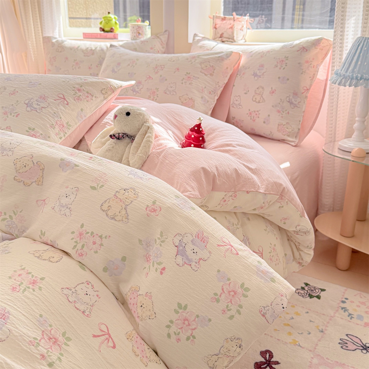 91家纺网 家纺一手货源 找家纺 名兮家居 2026新款A类皱皱纱四件套 美娜