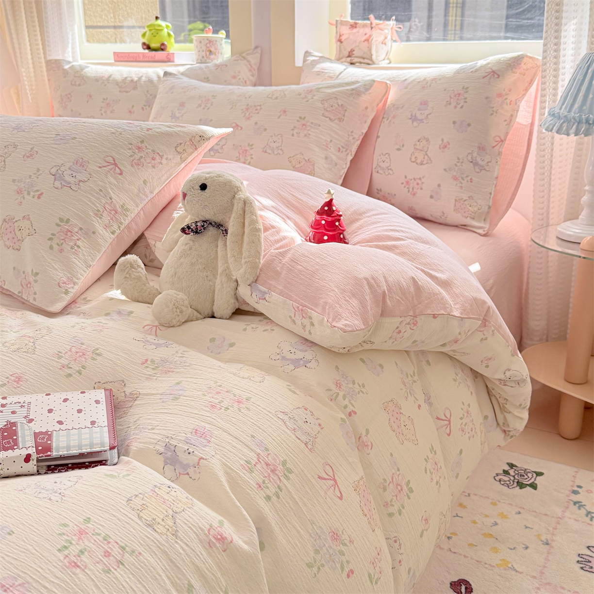 91家纺网 家纺一手货源 找家纺 名兮家居 2026新款A类皱皱纱四件套 美娜