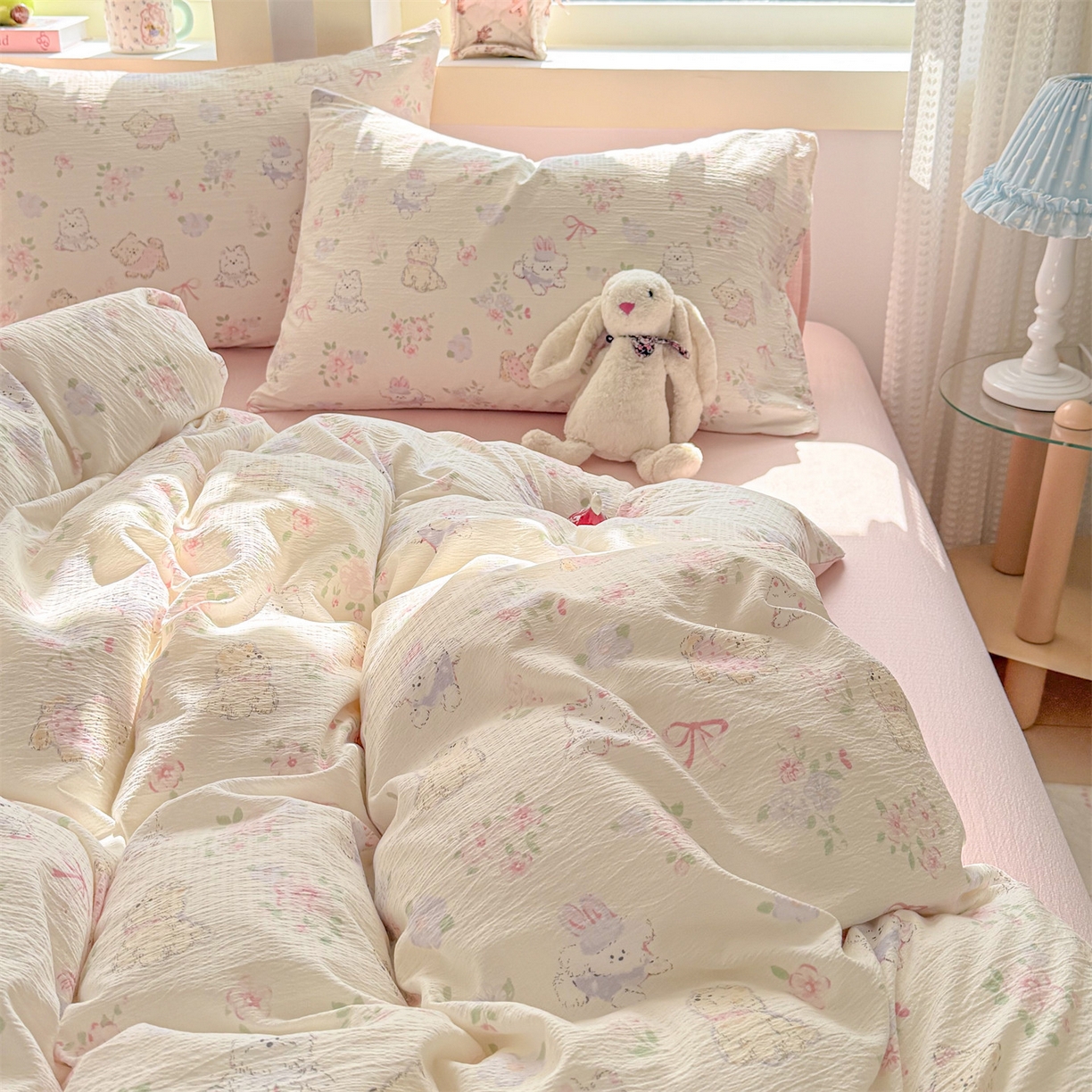 91家纺网 家纺一手货源 找家纺 名兮家居 2026新款A类皱皱纱四件套 美娜