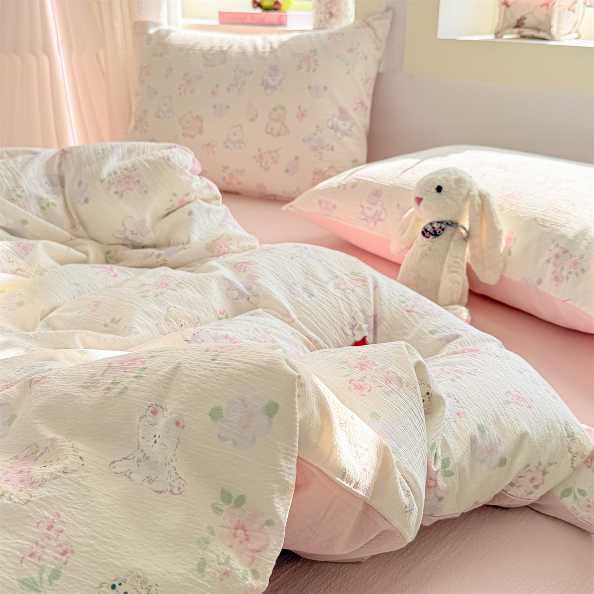 91家纺网 家纺一手货源 找家纺 名兮家居 2026新款A类皱皱纱四件套 美娜