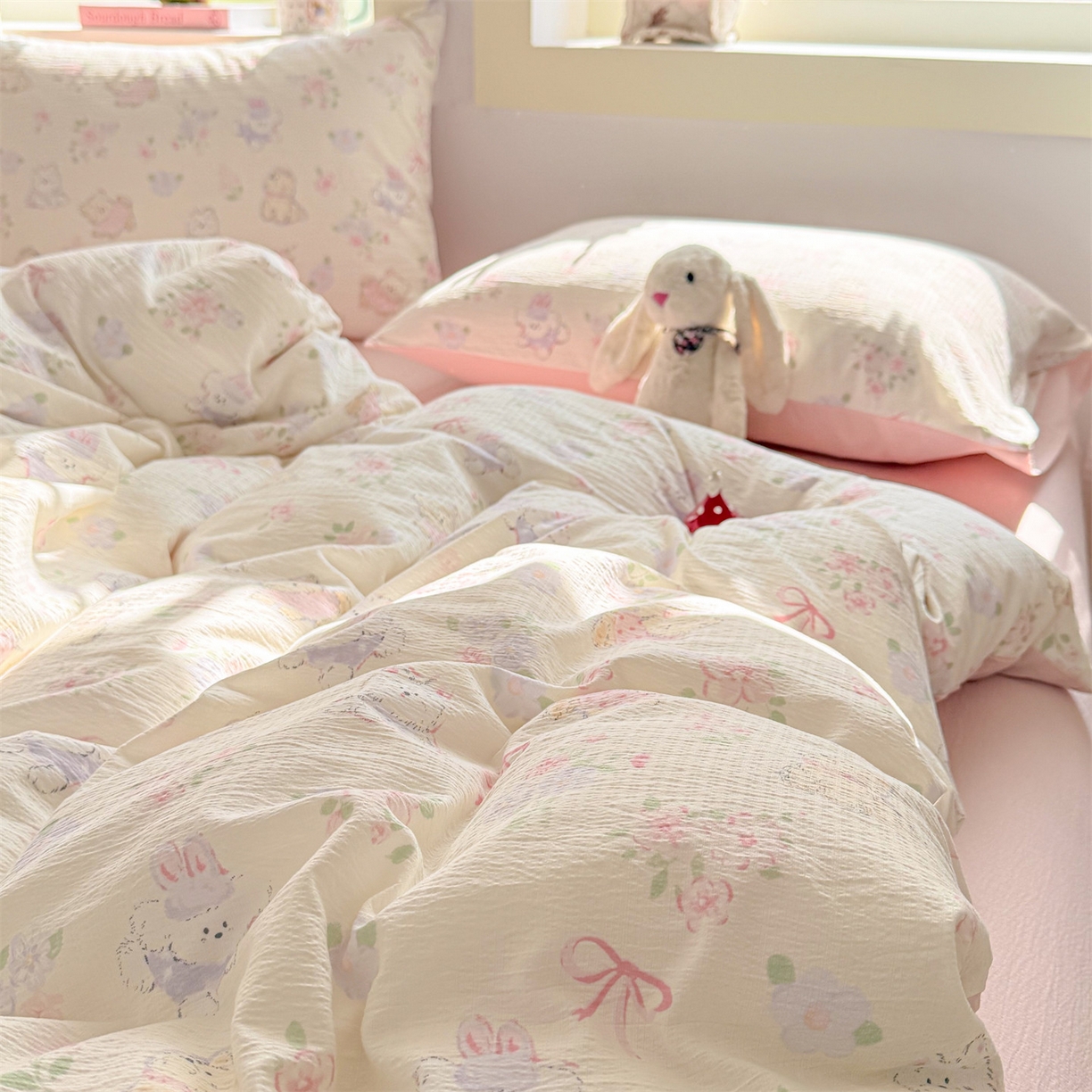 91家纺网 家纺一手货源 找家纺 名兮家居 2026新款A类皱皱纱四件套 美娜