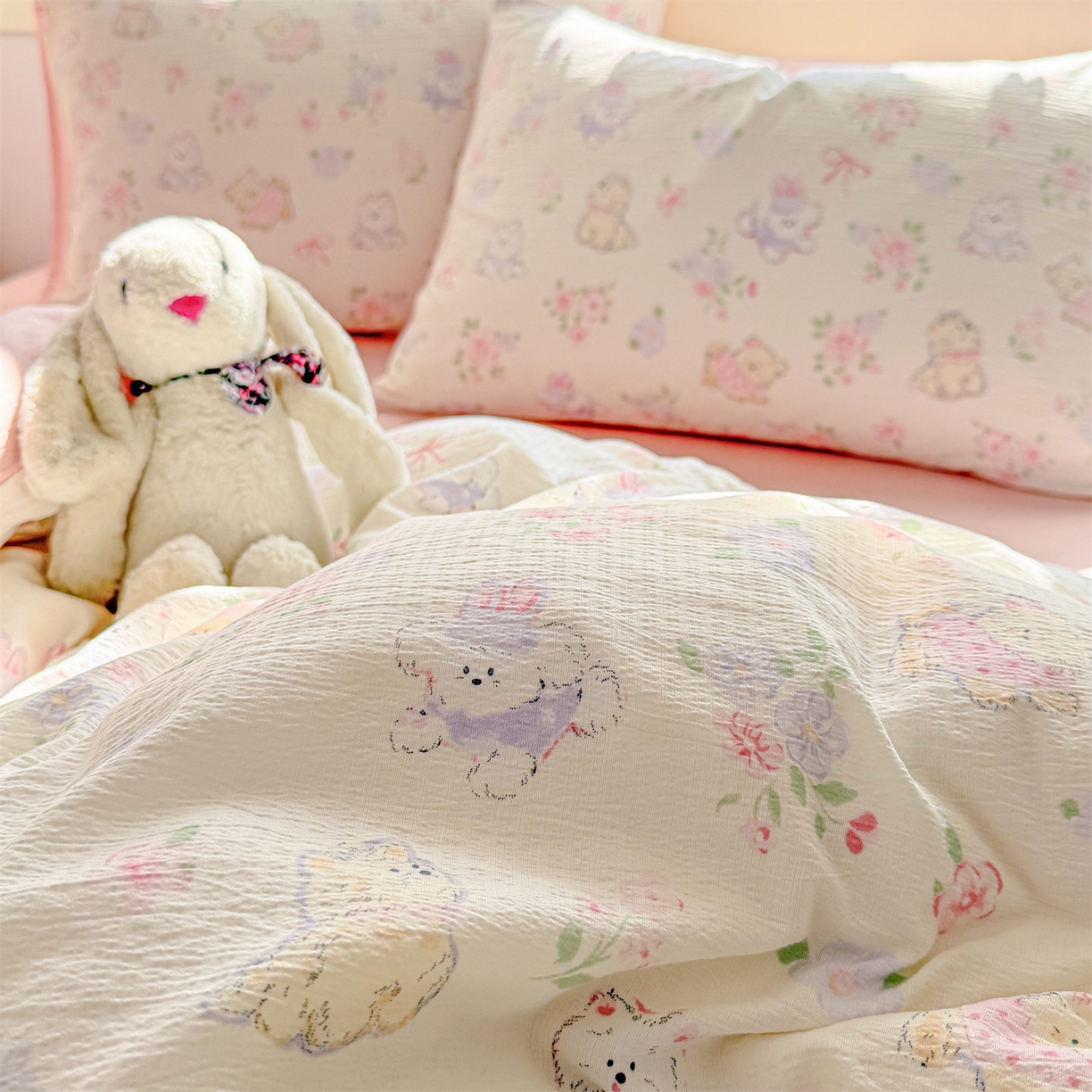 91家纺网 家纺一手货源 找家纺 名兮家居 2026新款A类皱皱纱四件套 美娜