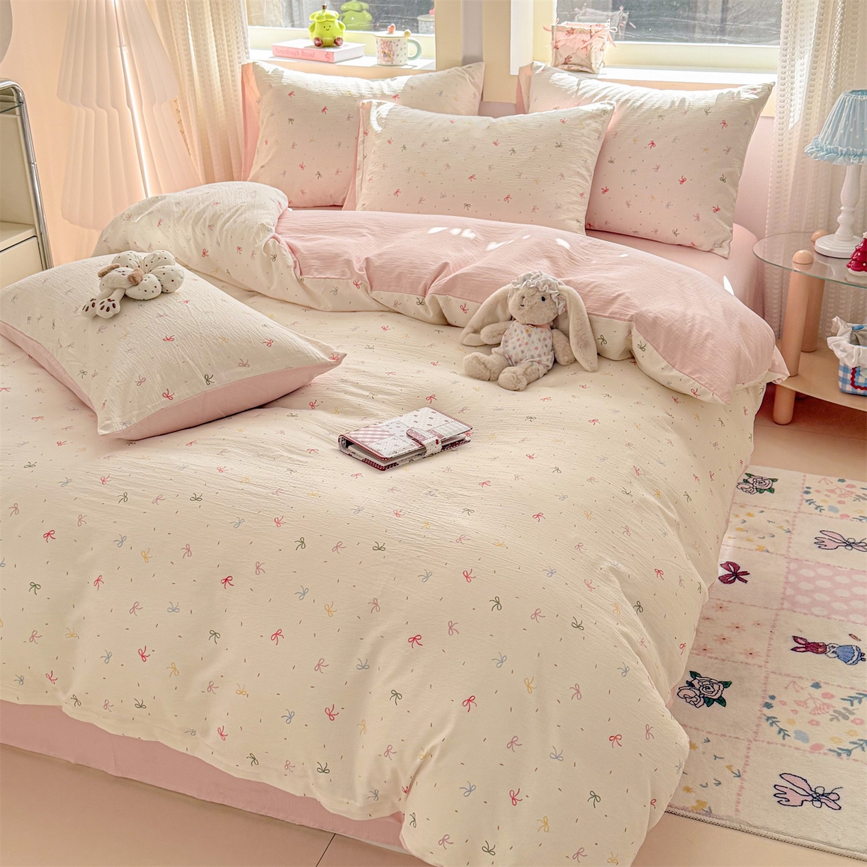 91家纺网 家纺一手货源 找家纺 名兮家居 2026新款A类皱皱纱四件套 彩色蝴蝶结