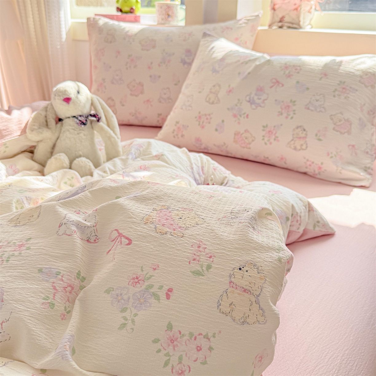 91家纺网 家纺一手货源 找家纺 名兮家居 2026新款A类皱皱纱四件套 美娜