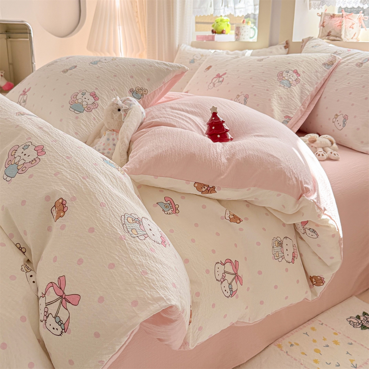 名兮家居 2026新款A类皱皱纱四件套 天使猫咪