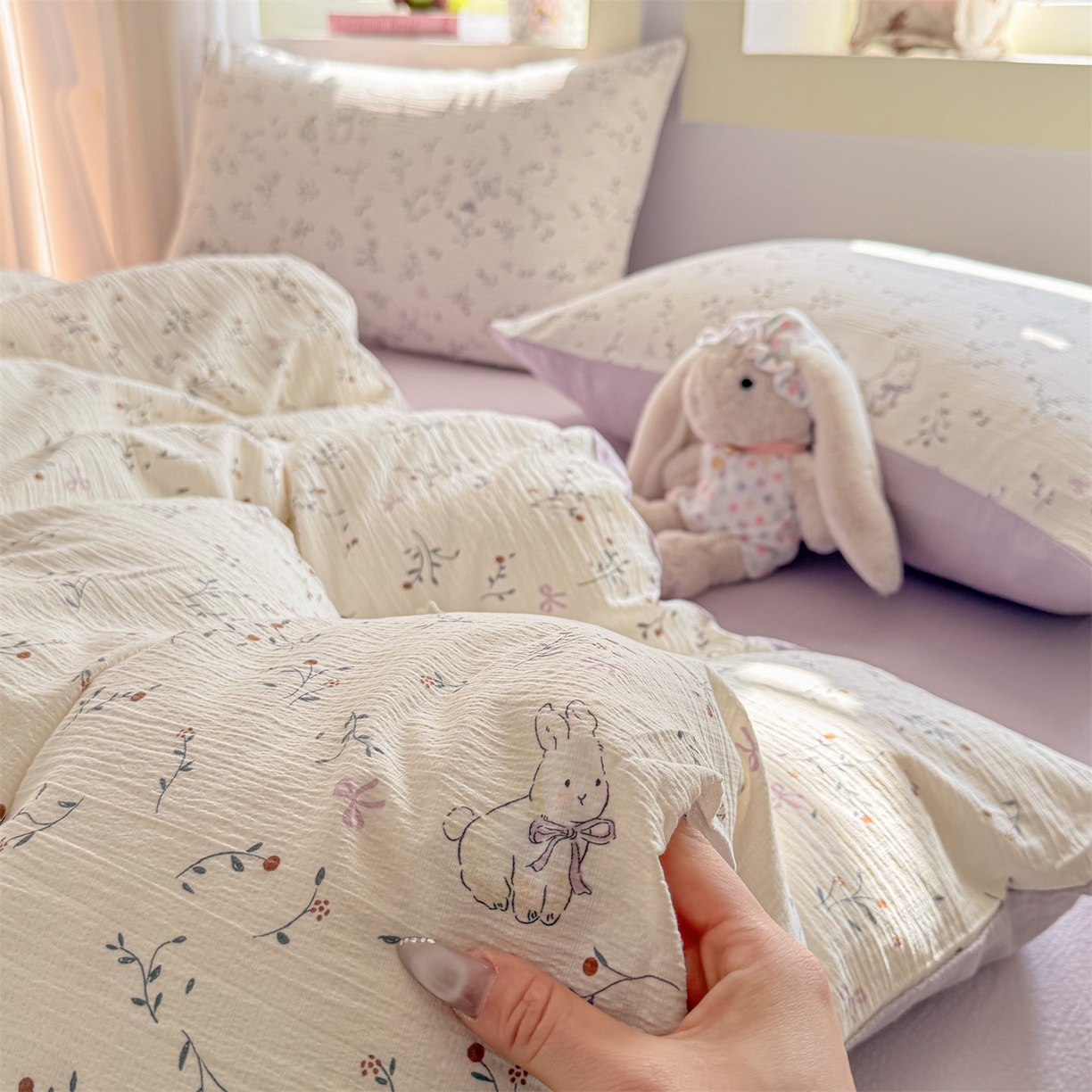 91家纺网 家纺一手货源 找家纺 名兮家居 2026新款A类皱皱纱四件套 蜜芽兔