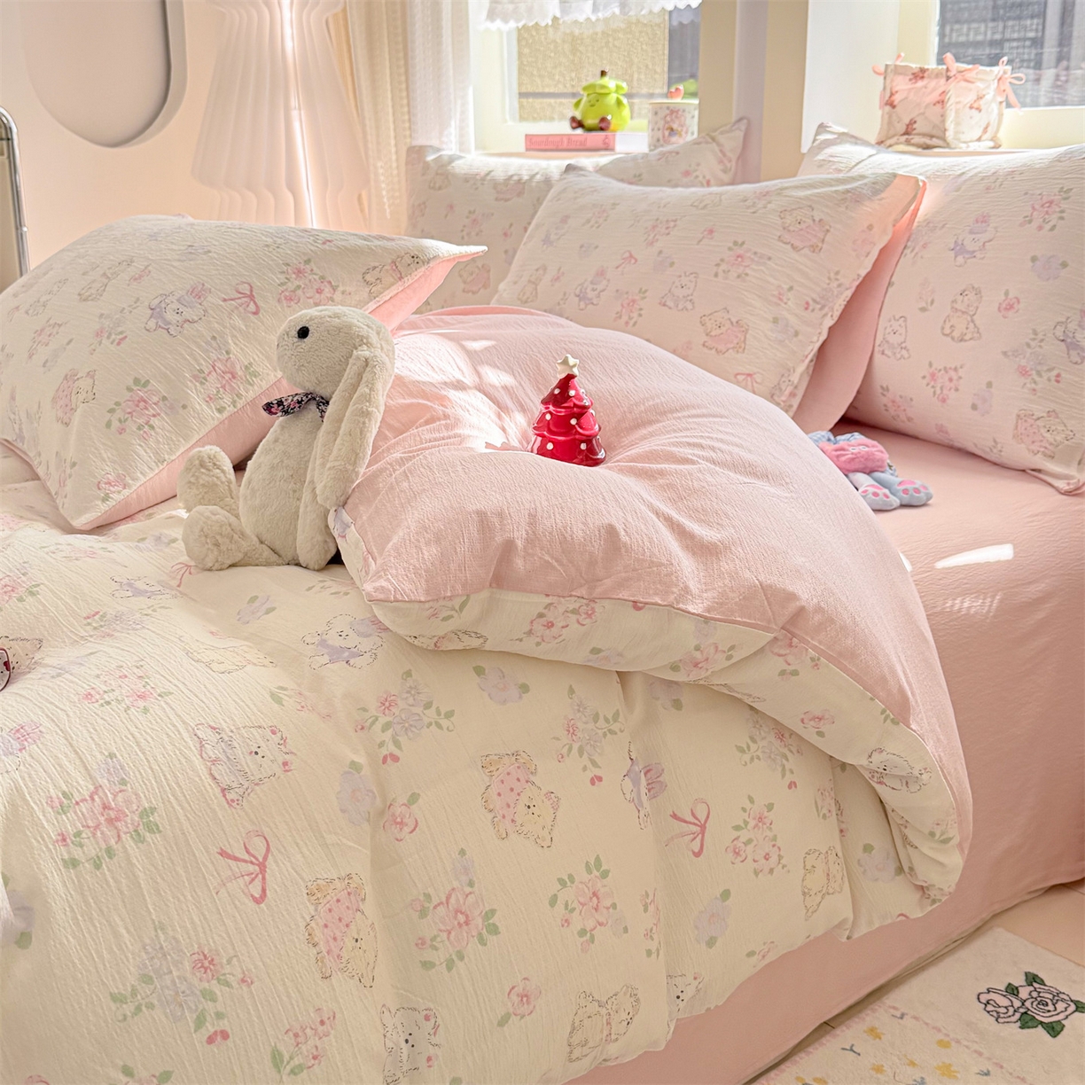 91家纺网 家纺一手货源 找家纺 名兮家居 2026新款A类皱皱纱四件套 美娜