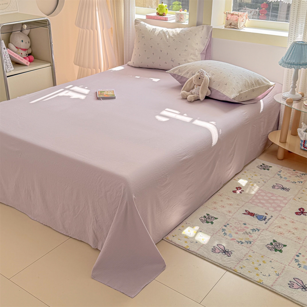 91家纺网 家纺一手货源 找家纺 名兮家居 2026新款A类皱皱纱四件套 紫樱桃