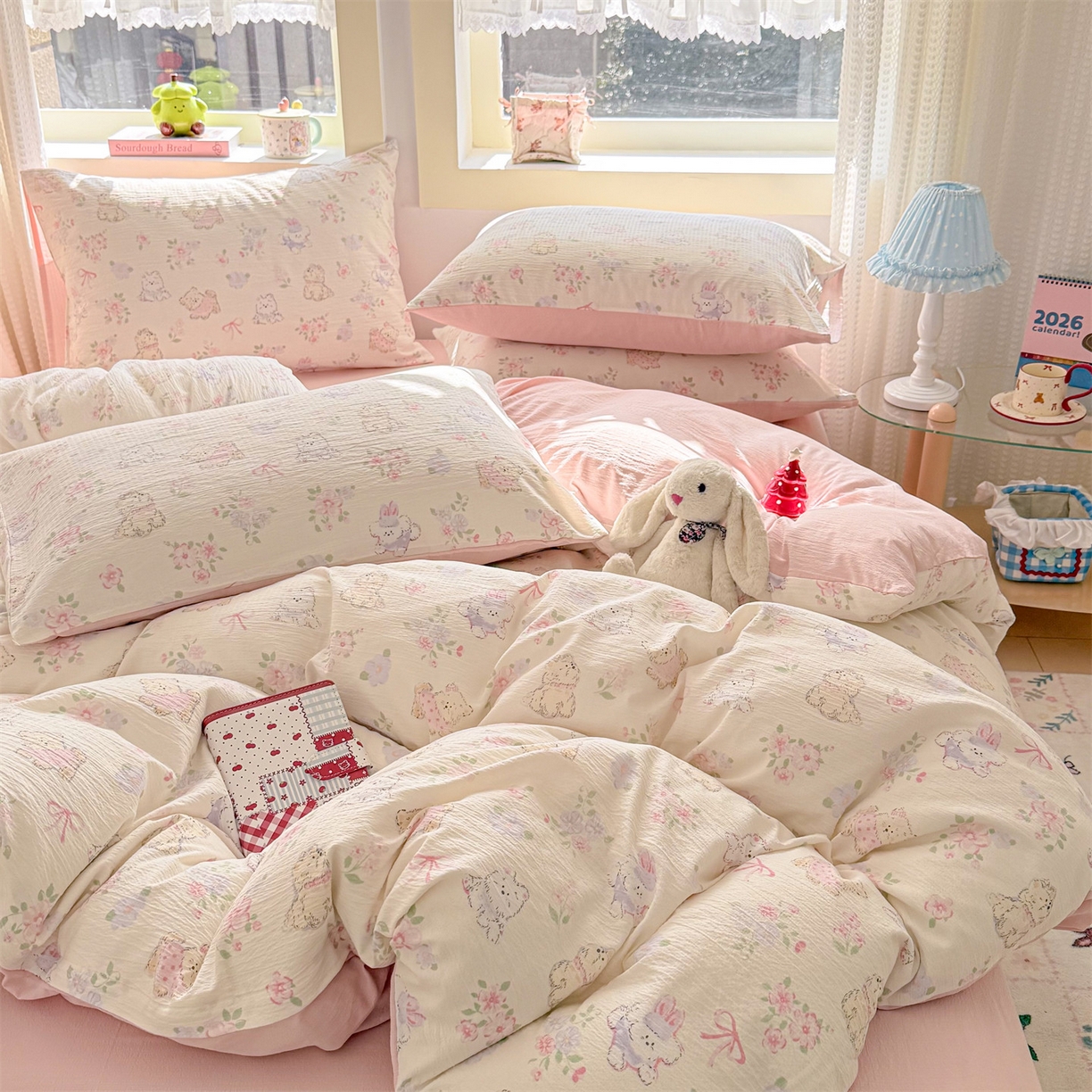 91家纺网 家纺一手货源 找家纺 名兮家居 2026新款A类皱皱纱四件套 美娜