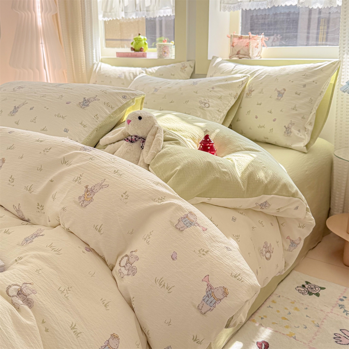 91家纺网 家纺一手货源 找家纺 名兮家居 2026新款A类皱皱纱四件套 音乐家