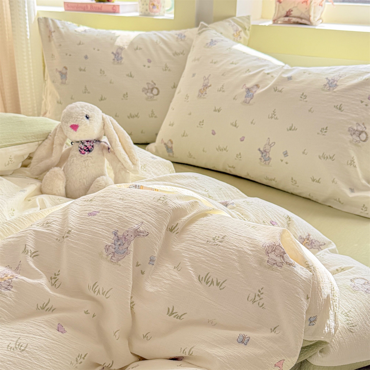 91家纺网 家纺一手货源 找家纺 名兮家居 2026新款A类皱皱纱四件套 音乐家